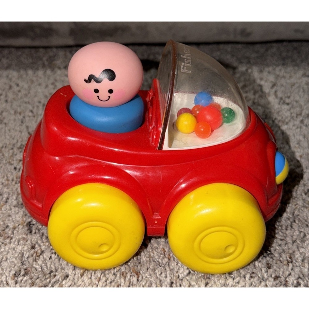 Vtg. 1992 Fisher Price Ball Popper 6" Red Car Poppity Pop Push | #1047 W/ Figure